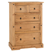 Dresser, 5 Drawers, Solid Wood, Rustic Brown, Black Metal Handles