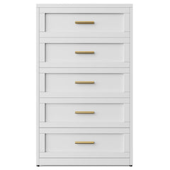 Dresser, 5 Drawers, White Steel with Aluminum Handles