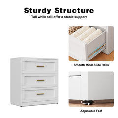 Dresser, 5 Drawers, White Steel with Aluminum Handles