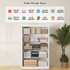 Dresser, 5 Drawers, White Steel with Aluminum Handles