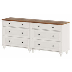Dresser, 6 Drawers, 2-in-1 TV Stand, MDF and Solid Wood Legs, White and Brown