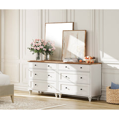 Dresser, 6 Drawers, 2-in-1 TV Stand, MDF and Solid Wood Legs, White and Brown