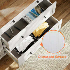 Dresser, 6 Drawers, 2-in-1 TV Stand, MDF and Solid Wood Legs, White and Brown