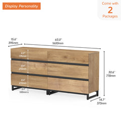 Dresser, 6 Drawers with Manufactured Wood and Metal Base