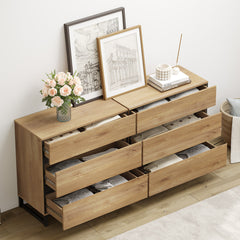Dresser, 6 Drawers with Manufactured Wood and Metal Base