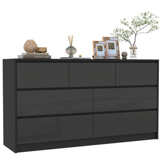 Dresser, 7 Drawers, Black Manufactured Wood, Gloss Finish, 55 Inch Wide