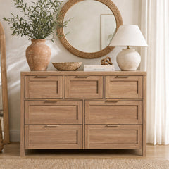 Dresser, 7 Drawers, Manufactured Wood and MDF, Natural Oak
