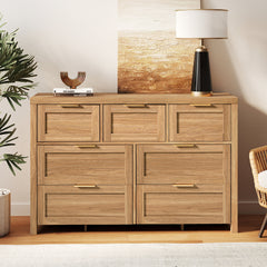 Dresser, 7 Drawers, Manufactured Wood and MDF, Natural Oak