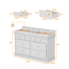 Dresser, 7 Drawers, Solid and Manufactured Wood, White
