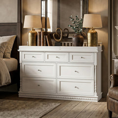 Dresser, 7 Drawers, Solid and Manufactured Wood, White