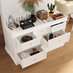 Dresser, 7 Drawers, Solid and Manufactured Wood, White