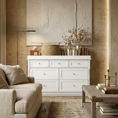 Dresser, 7 Drawers, Solid and Manufactured Wood, White