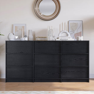 Dresser, 9 Drawers, Black Textured MDF, 63 Inch Wide