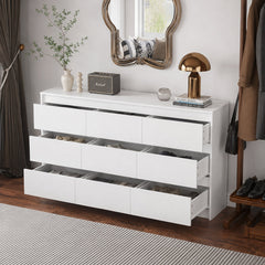Dresser, 9 Drawers, Solid and Manufactured Wood, 63 Inch, White