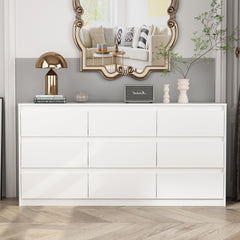 Dresser, 9 Drawers, Solid and Manufactured Wood, 63 Inch, White