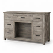 Dresser and Fireplace Mantel, 7 Drawers, Gray Engineered Wood