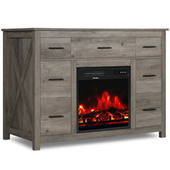 Dresser and Fireplace Mantel, 7 Drawers, Gray Engineered Wood