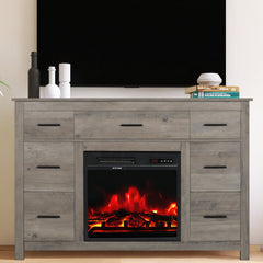 Dresser and Fireplace Mantel, 7 Drawers, Gray Engineered Wood