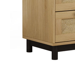 Dresser, Manufactured Wood, Woven Drawer Panels, Pine Legs, Oak