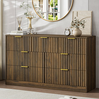 Dresser with 7 Fluted Drawers in Rustic Walnut Manufactured Wood