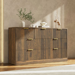 Dresser with 7 Fluted Drawers in Rustic Walnut Manufactured Wood