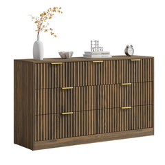 Dresser with 7 Fluted Drawers in Rustic Walnut Manufactured Wood