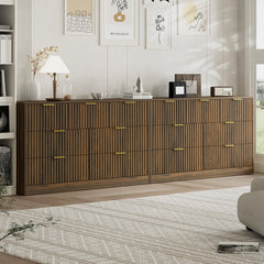 Dresser with 7 Fluted Drawers in Rustic Walnut Manufactured Wood