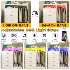 Dresser with Charging Station, 6 Drawers, Solid and Manufactured Wood, White