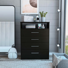 Dresser with Open Top Shelf, Black Wengue, Metal Handles