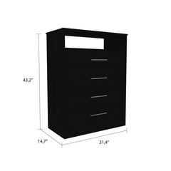 Dresser with Open Top Shelf, Black Wengue, Metal Handles