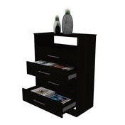 Dresser with Open Top Shelf, Black Wengue, Metal Handles
