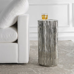 Drink Table, Mirrored Glass Top, Iron Base, Polished Nickel