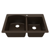 Drop-In Kitchen Sink, 60/40 Double Bowl, Quartz Composite, 33 x 22 In, Brown