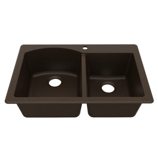 Drop-In Kitchen Sink, 60/40 Double Bowl, Quartz Composite, 33 x 22 In, Brown