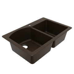 Drop-In Kitchen Sink, 60/40 Double Bowl, Quartz Composite, 33 x 22 In, Brown