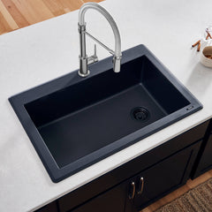 Drop-In Kitchen Sink, epiGranite, Single Bowl, Granite Composite, 33 Inch, Midnight Black