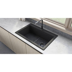Drop-In Kitchen Sink, epiGranite, Single Bowl, Granite Composite, 33 Inch, Midnight Black