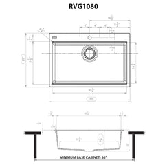 Drop-In Kitchen Sink, epiGranite, Single Bowl, Granite Composite, Midnight Black
