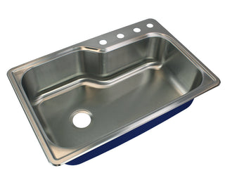 Drop-In Kitchen Sink, Meridian, Single Bowl, 33 In, Brushed Stainless Steel