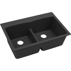 Drop-In Kitchen Sink, Quartz Classic, Double Basin, 33 x 22 in, Black