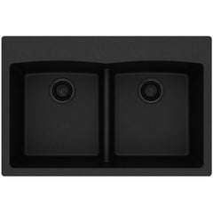 Drop-In Kitchen Sink, Quartz Classic, Double Basin, 33 x 22 in, Black
