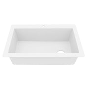 Drop-In Kitchen Sink, Single Bowl, 1-Hole, Quartz Composite, 33 x 22 Inch, White