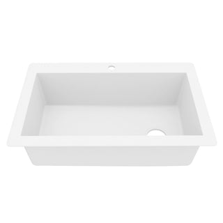 Drop-In Kitchen Sink, Single Bowl, 1-Hole, Quartz Composite, 33 x 22 Inch, White