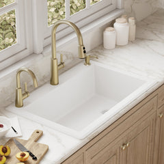 Drop-In Kitchen Sink, Single Bowl, 1-Hole, Quartz Composite, 33 x 22 Inch, White