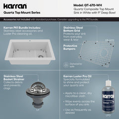 Drop-In Kitchen Sink, Single Bowl, 1-Hole, Quartz Composite, 33 x 22 Inch, White