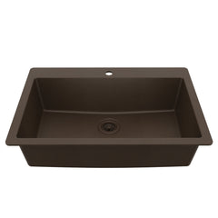 Drop-In Kitchen Sink, Single Bowl, Quartz, 33 x 22 Inch, Brown