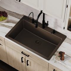 Drop-In Kitchen Sink, Single Bowl, Quartz, 33 x 22 Inch, Brown