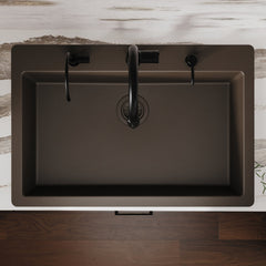 Drop-In Kitchen Sink, Single Bowl, Quartz, 33 x 22 Inch, Brown