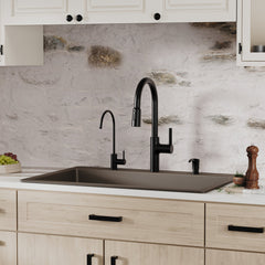 Drop-In Kitchen Sink, Single Bowl, Quartz, 33 x 22 Inch, Brown