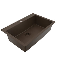 Drop-In Kitchen Sink, Single Bowl, Quartz, 33 x 22 Inch, Brown
